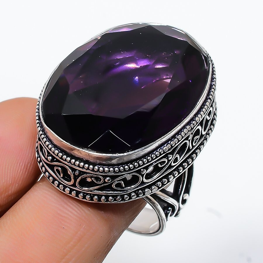 African Amethyst Gemstone 925 Silver Handmade Jewelry Ring Size 9