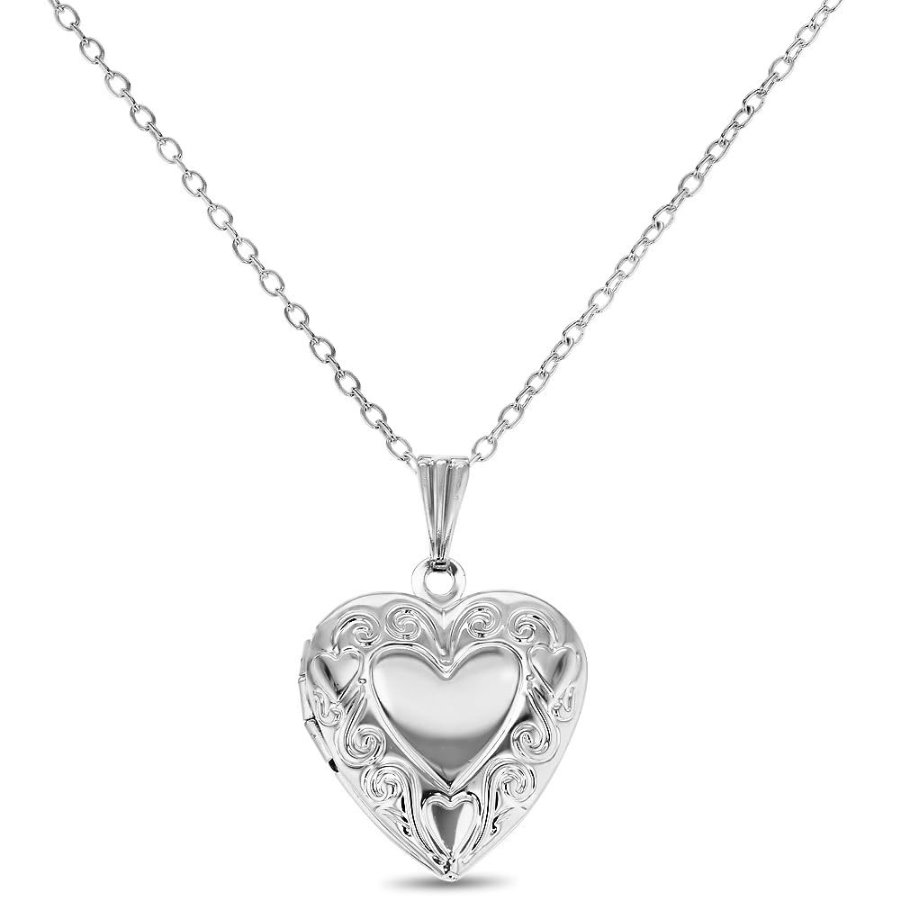 Heart Locket Necklace for Girls – Memory Pendant Necklace with Polished Finis…