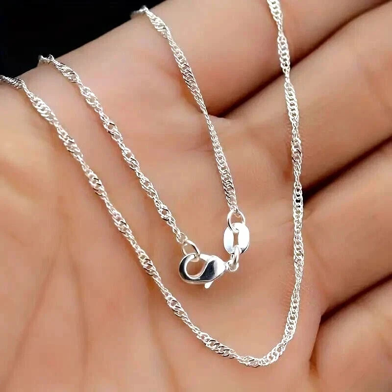 20 Inch Fashion 925 Sterling Silver 2mm Water Wave Necklace Link Chain Women New