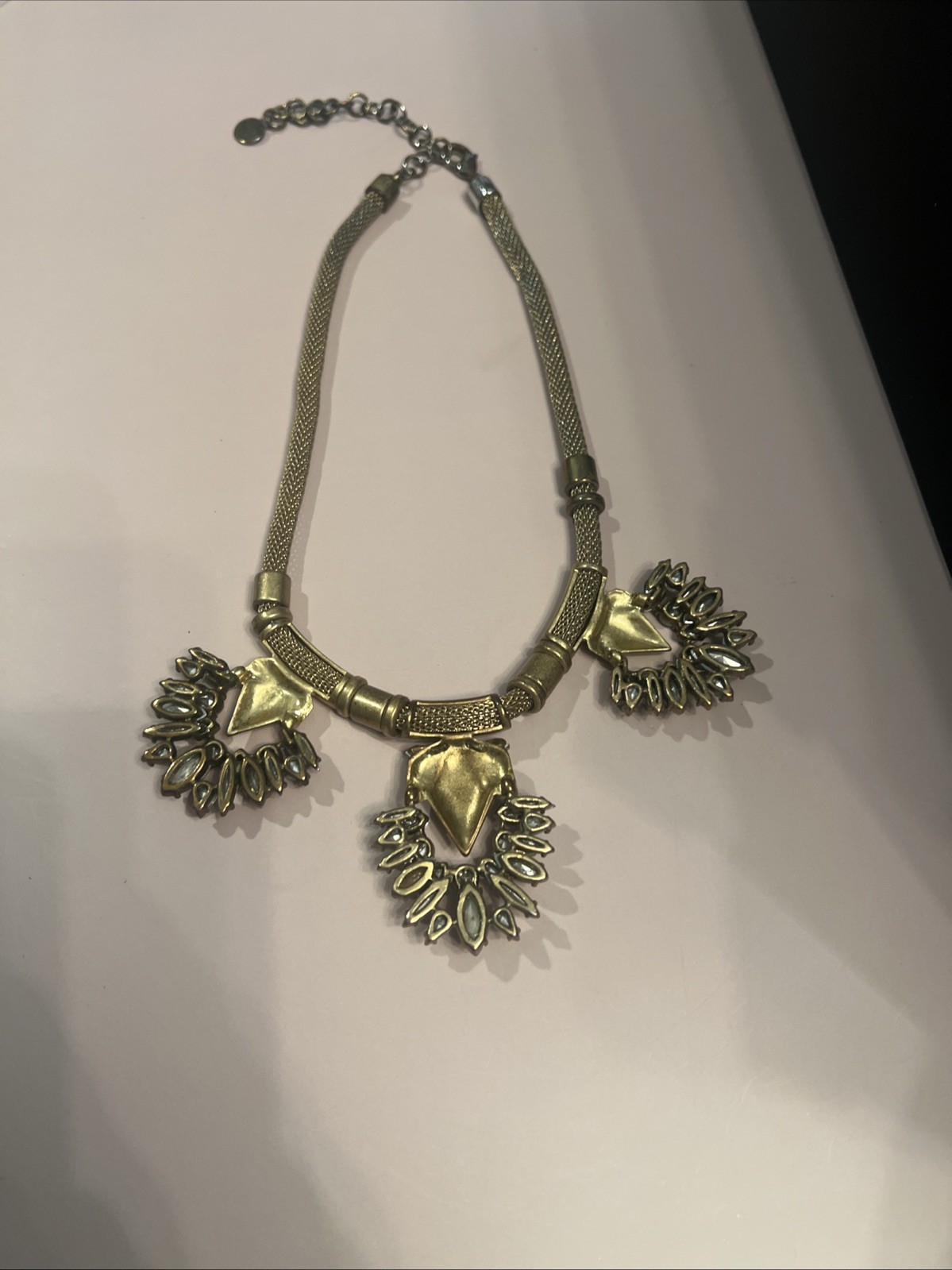 STELLA & DOT Designer Signed Gold Vintage & Faceted Stone Statement Necklace