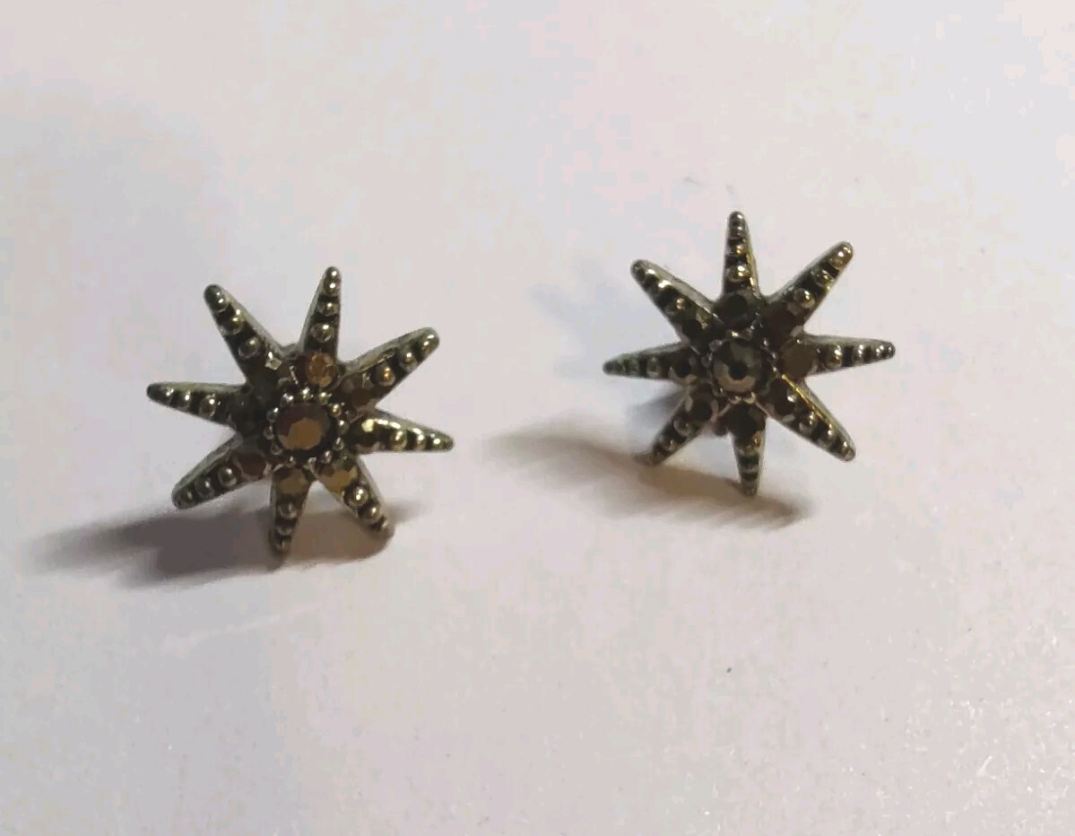 Gold Star, Gray Angel Wings & Black Stone Stud Earrings Set