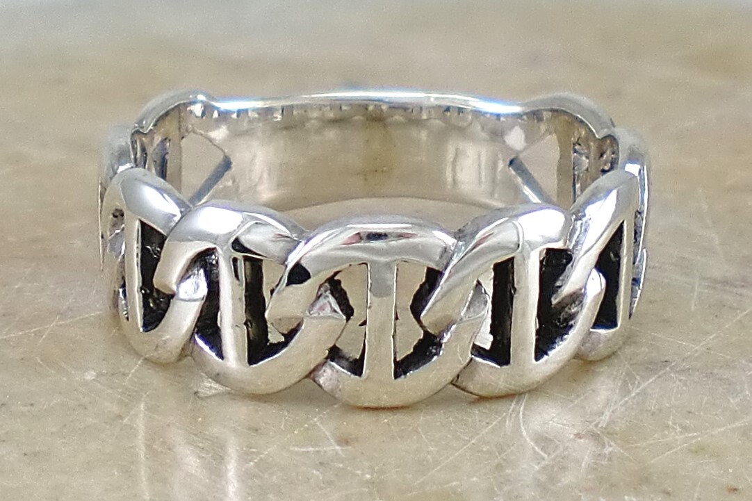 WIDE 925 STERLING SILVER CHAIN LINK BAND RING size 9 style# r2760