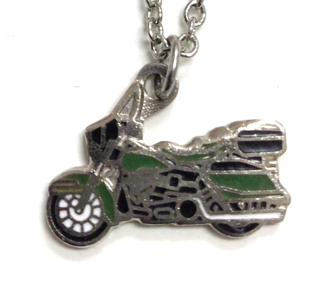 Mini Tiny Green Motorcycle Charm Necklace Pre Owned