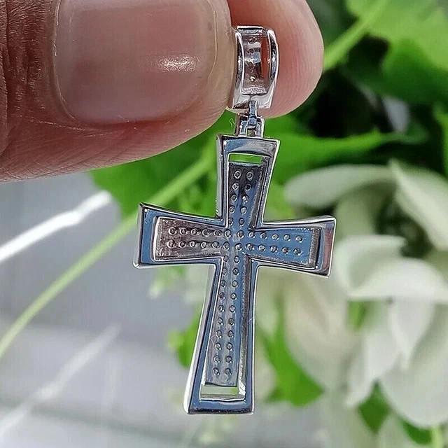 2ct Round Lab Created Diamond Cross Pendant 18″ Chain 14K White Gold Plated