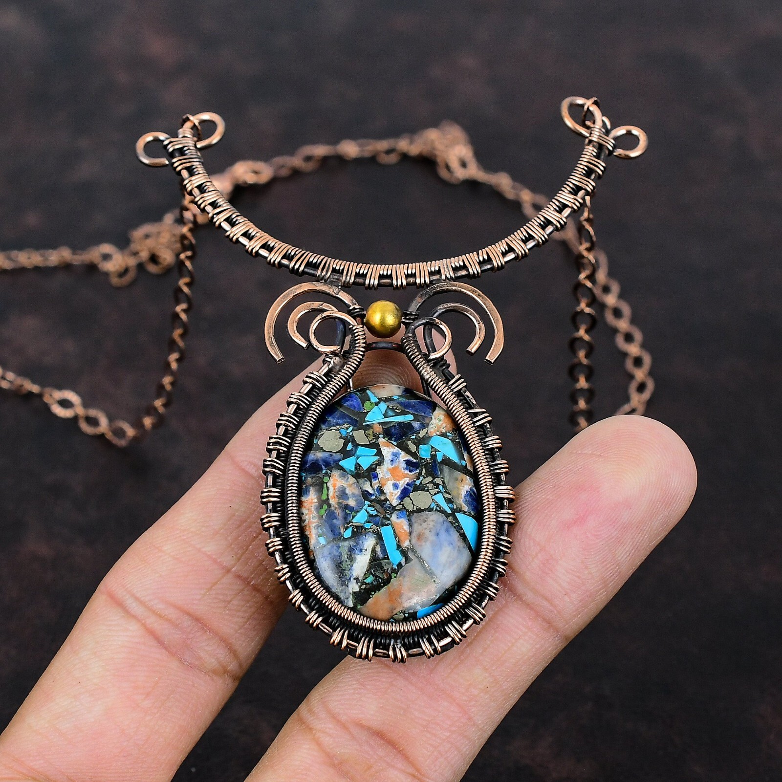 Multi Turquoise Wire Wrapped Adjustable Handcrafted Copper Ethnic Gift 18.0″