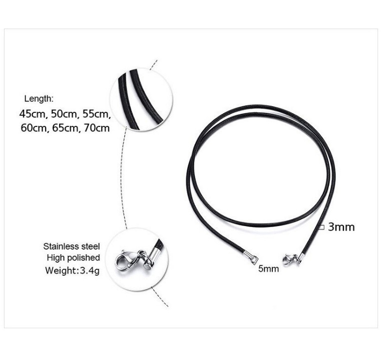 2mm Black Leather Cord Chain Necklace Stainless Steel Lobster Clasp 16-35″