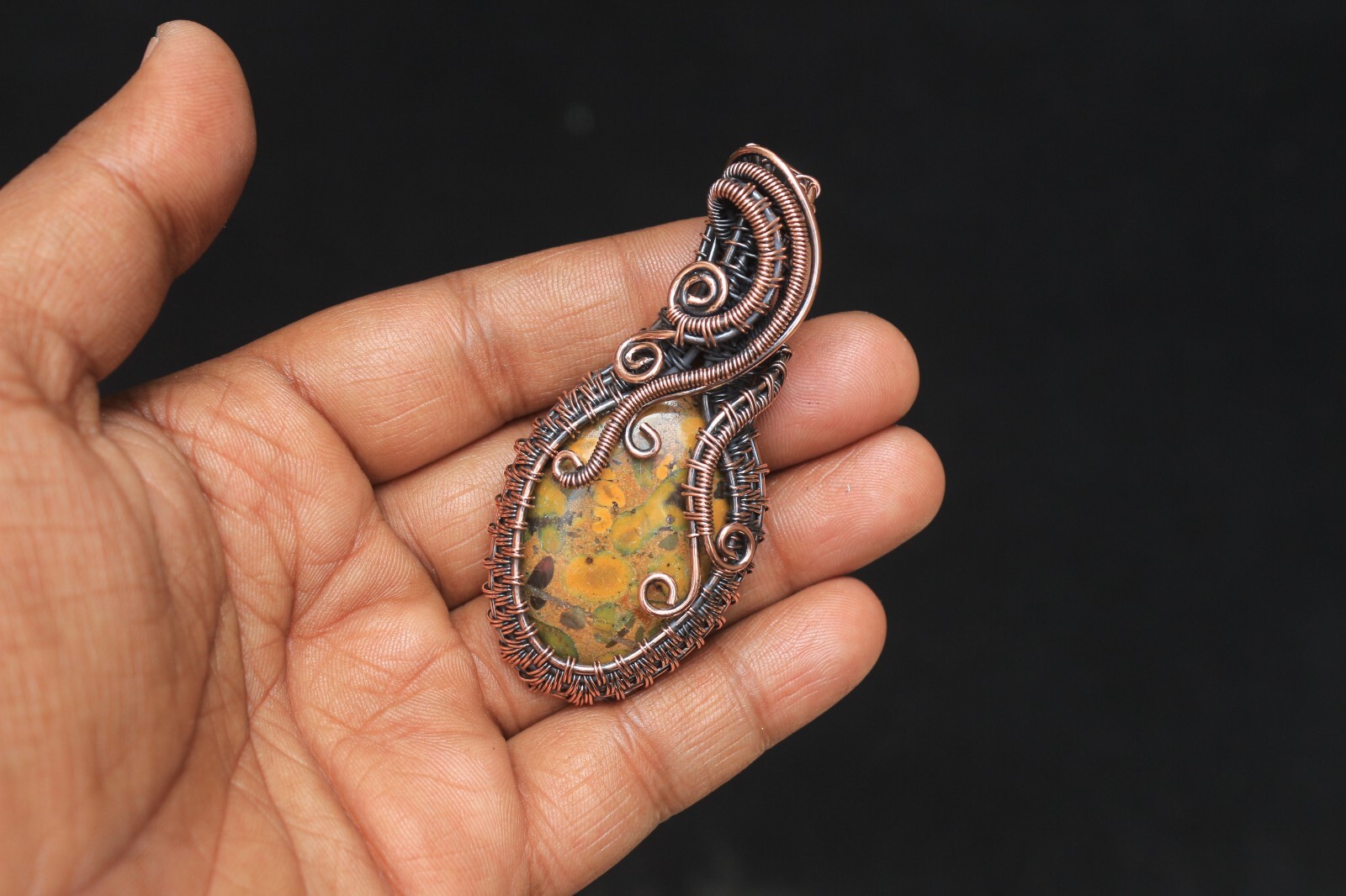 Fruit Jasper Gemstone Copper Wire Wrap Pendant Jewelry Gift For Her NK674