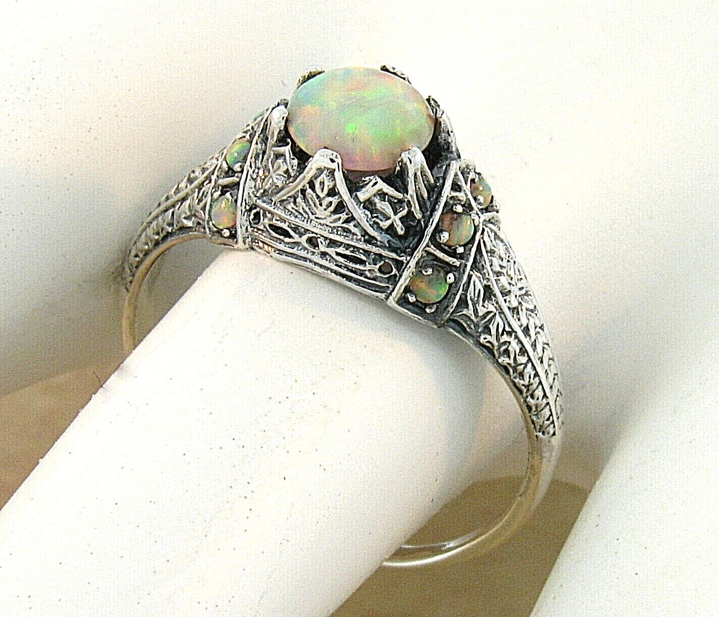 VICTORIAN STYLE LAB-CREATED OPAL 925 STERLING SILVER FILIGREE RING #643