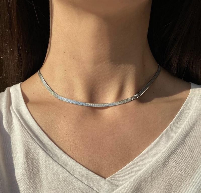 Minimalist Silver Snake Chain Choker Size 45cm