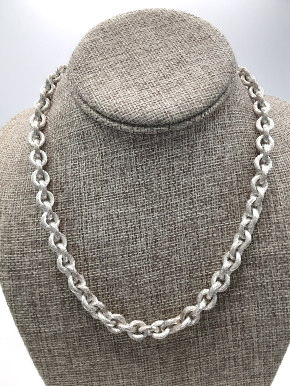 Rolo Chain Necklace Silver Toned Etched Link Cable Chain 18″ Lobster Clasp