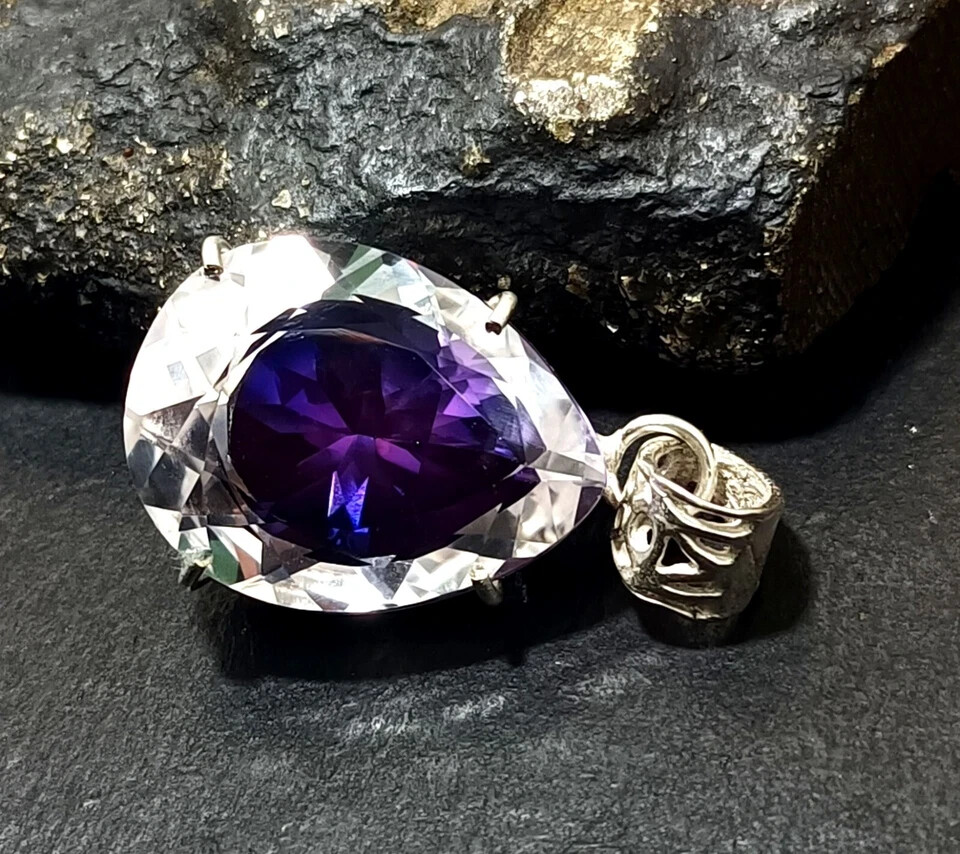 Bi-Color Rare Pitambari Sapphire Pear Natural 63.00 Ct 925 Silver Pendant Gem