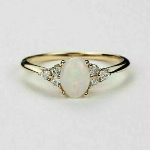 Oval Fire Opal Women’s Hand-crafted Promise Ring 14k Yellow Gold Plated