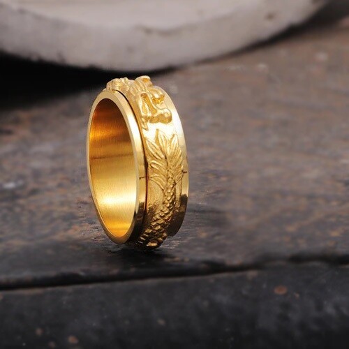 18K Gold Filled On Brass 8mm Womens Mens Dragon Spinner Ring Sizes 6 7 8 9 10 11