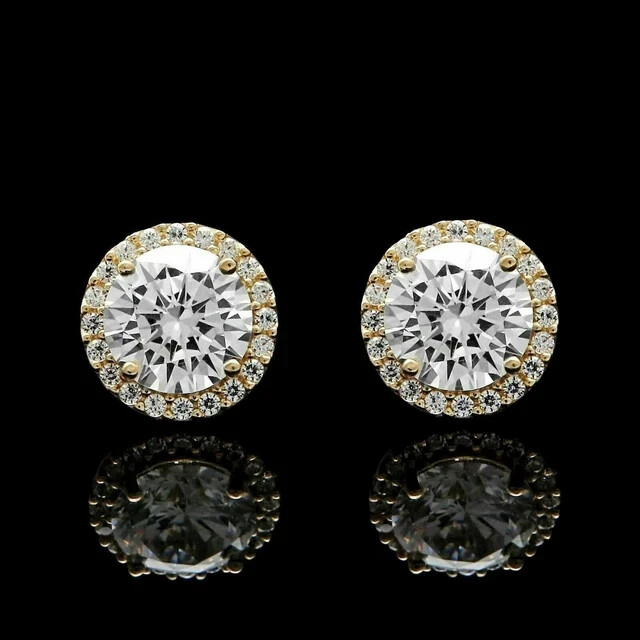 Round Cut Simulated Diamond 14k Silver Gold Finish Halo Women Stud Earrings