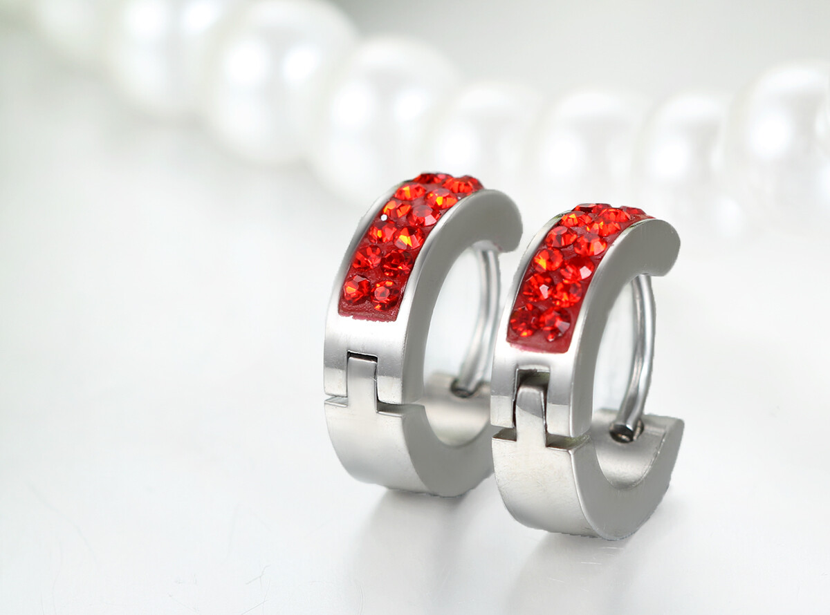 Men’s Women’s Unisex Stainless Steel Rhinestone Charm Hoop Huggie Earrings 2PCS