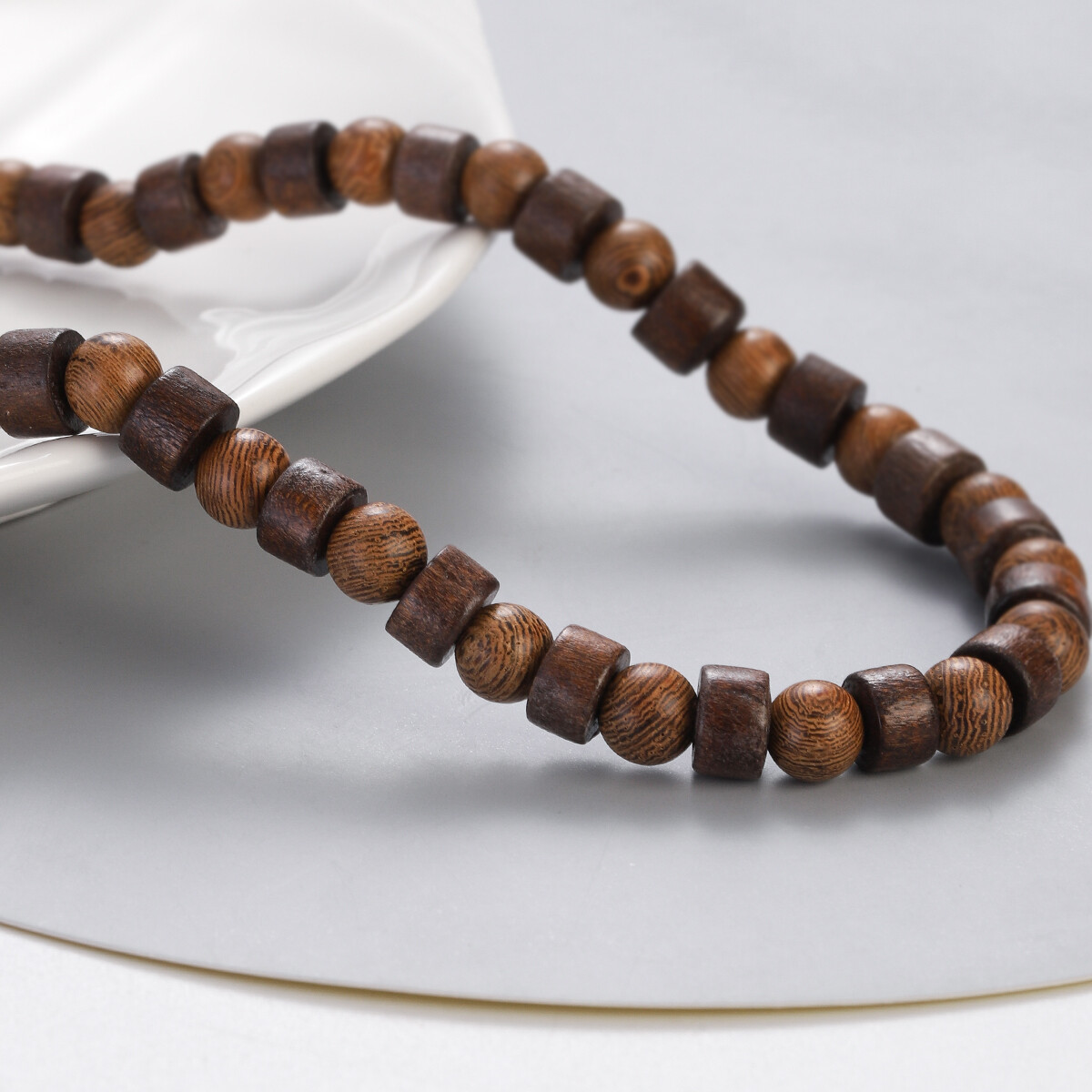Men’s Natural Wood Round Beaded Necklace Fashion Necklace 22”