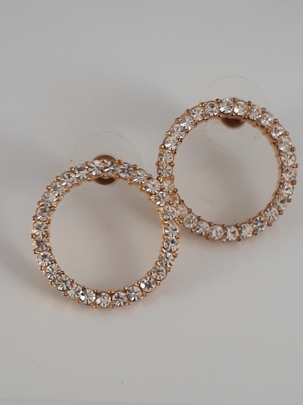 Clear Crystal Stone Round Circle Gold tone Earrings