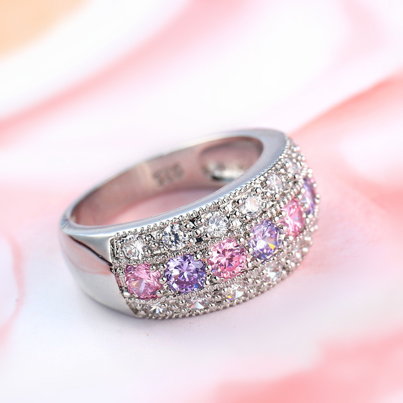 Women’s Pink&Purple White AAA CZ Band 925 Silver Engagement Wedding Ring Sz 6-10