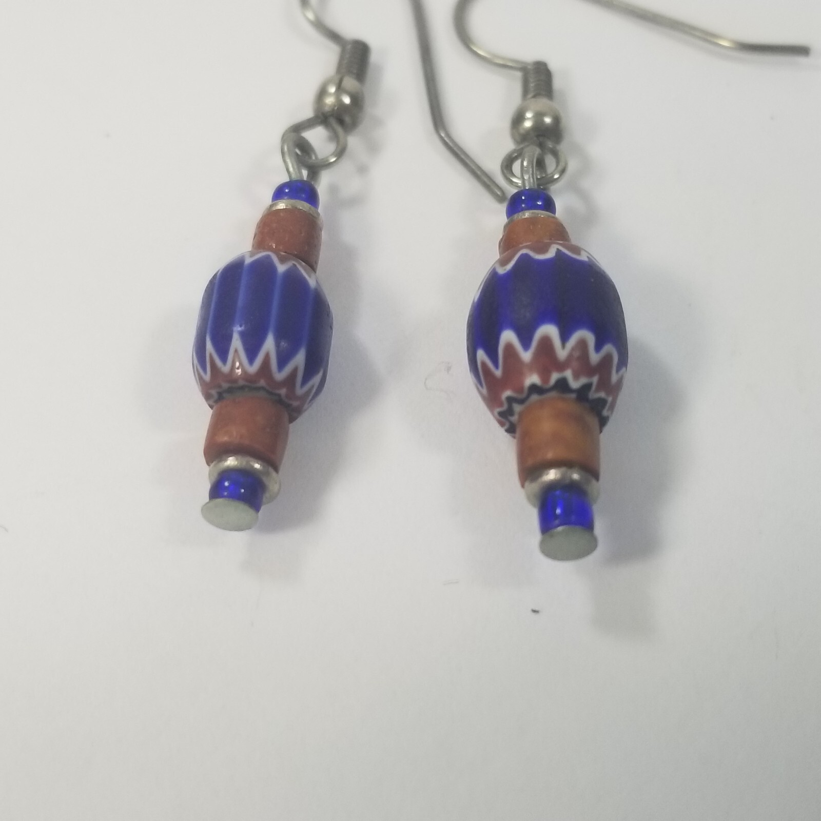 Southwest Blue Brown Silver Tone Dangle Earrings