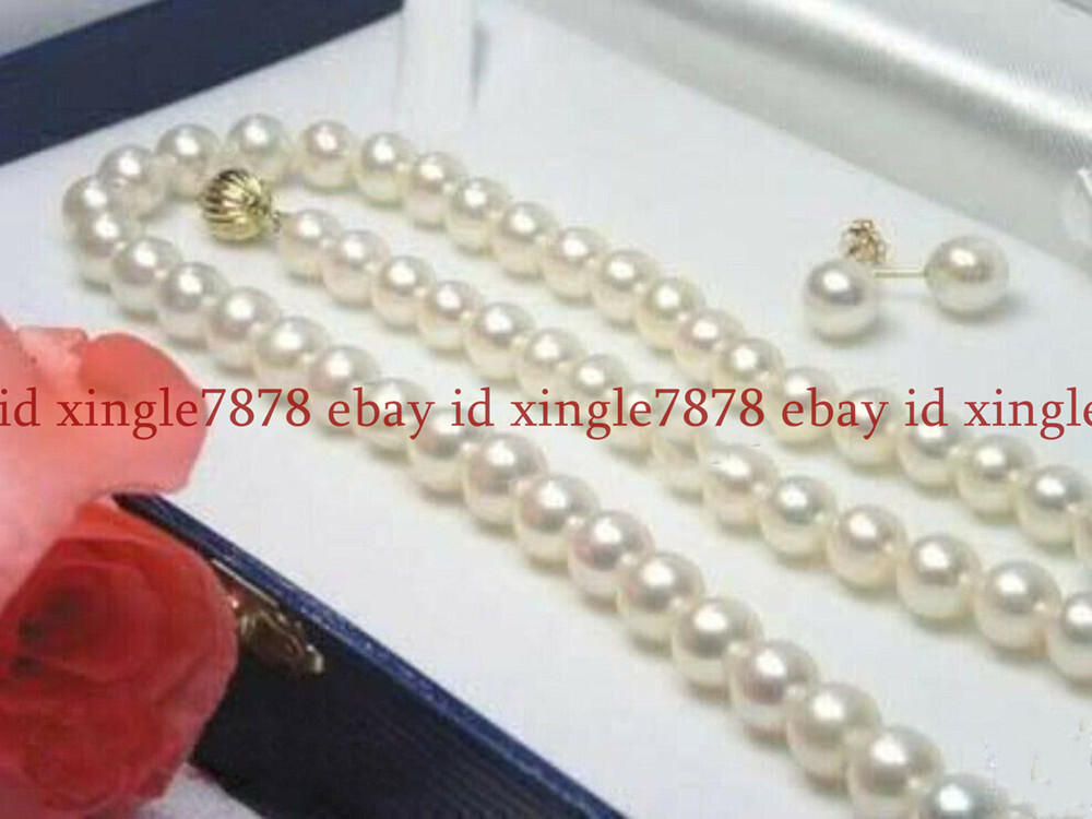 16-28 INCHES 6-7/7-8/8-9MM WHITE REAL NATURAL CULTURED PEARL NECKLACE + EARRINGS