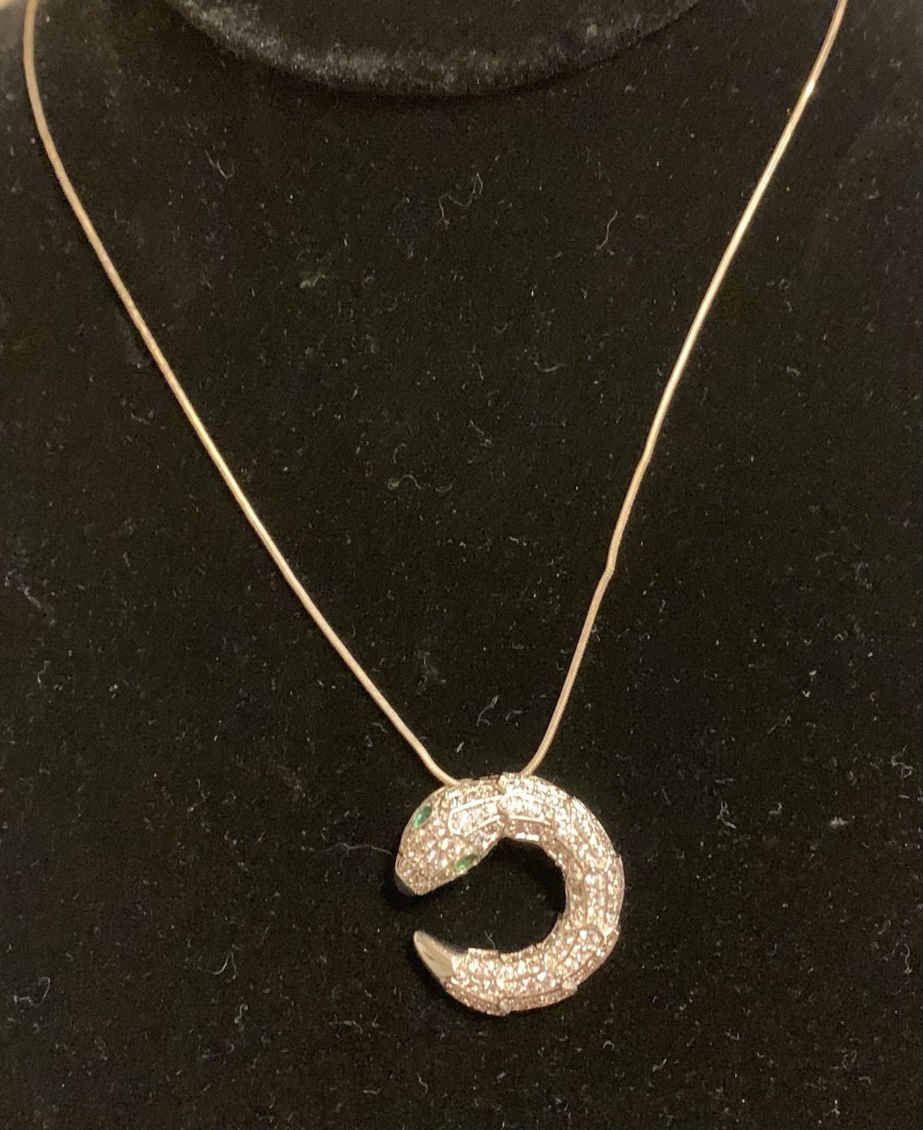 Sterling Silver CZ Snake Pendant Signed BSI , Necklace 19” 8.0 Gm