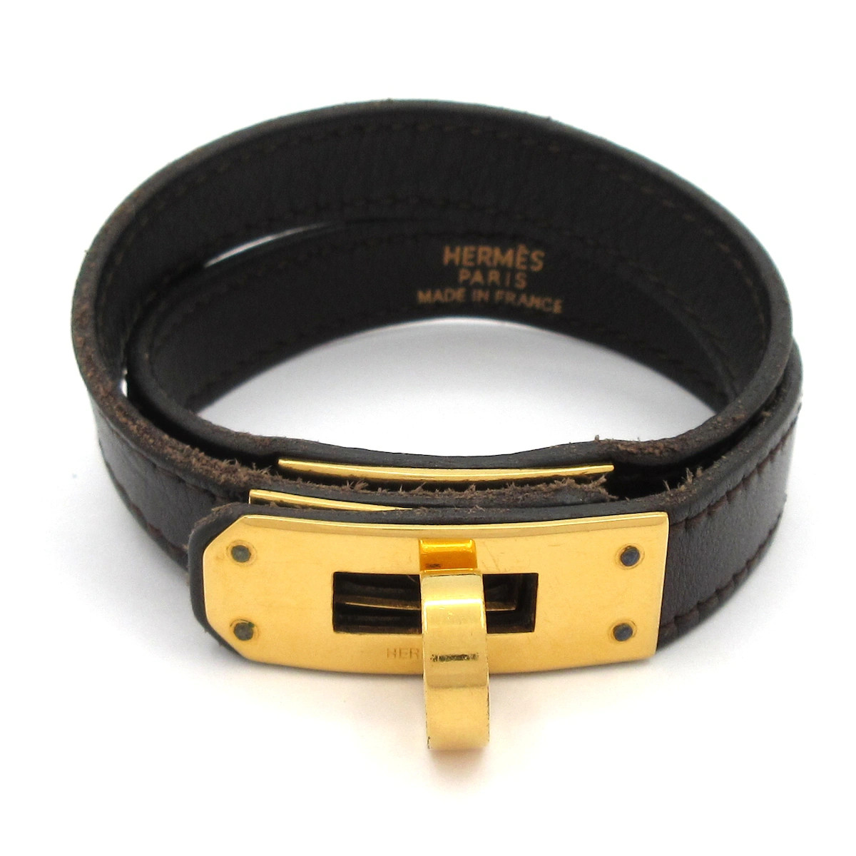 HERMES Mini Kelly Double Tour Dark Brown Gold Leather Hardware Square G