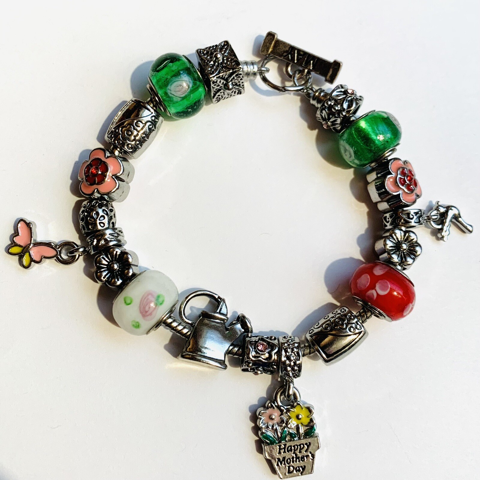 WILLABEE and WARD Charm Bracelet MAY Mother’s Day Floral Danbury Silver 8″