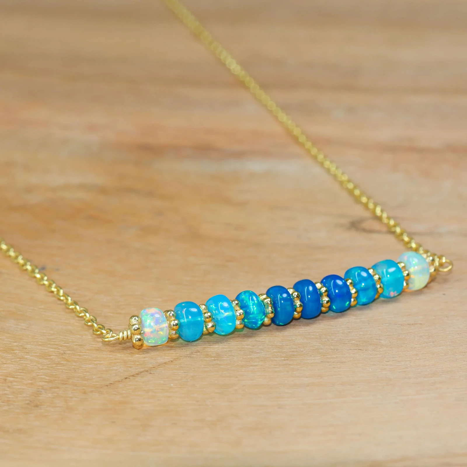 Fire Paraiba Opal Gemstone Bar Necklace, Ethiopian Opal Dainty Necklace for her