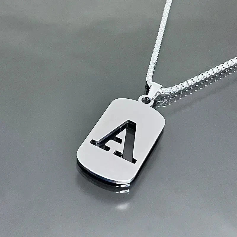 Fashion Punk A-Z Initial Tag Letter Stainless Steel Pendant Necklaces for Men
