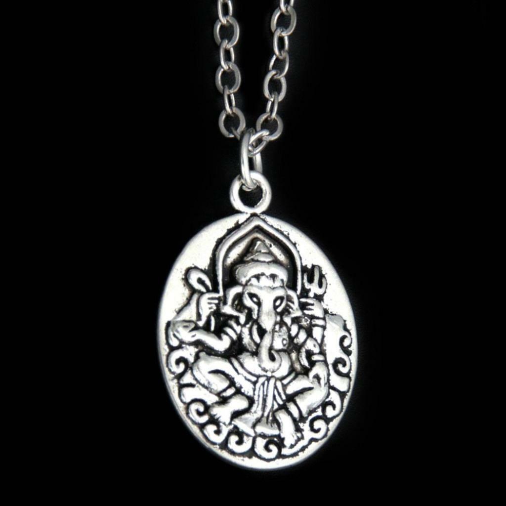 GANESHA NECKLACE 1″ Double Sided Pendant 20″ Chain Hindu Elephant God Symbol NEW