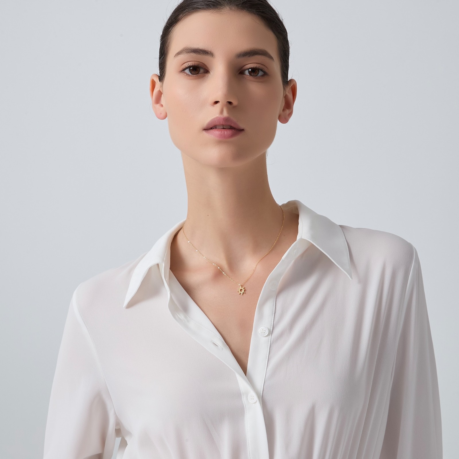 Dainty Gold Sun Charm Layering Necklace in 925 Sterling Silver