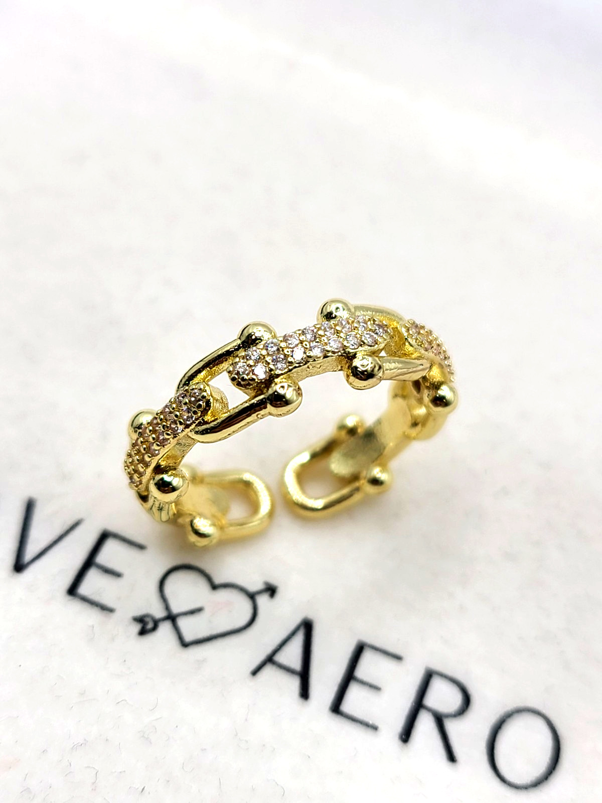 Love Aero Alexis Diamond Ring Gold Plated Adjustable Size 6-8