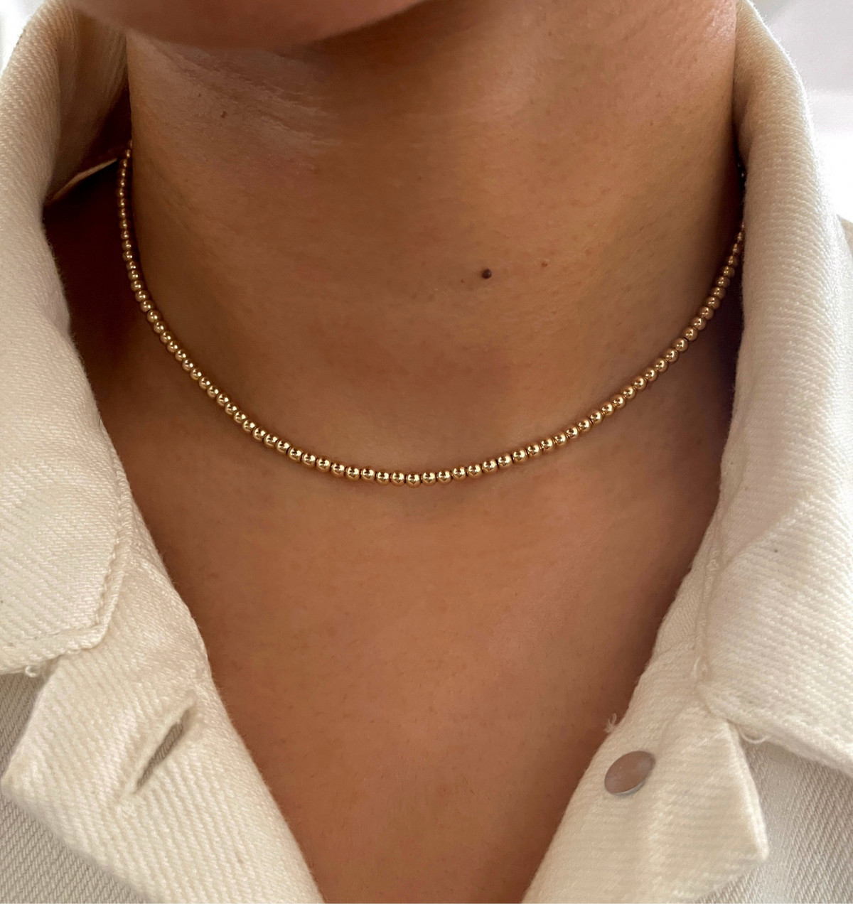 4mm Gold Filled Ball Bead Choker Layering Necklace Bride Bridesmaid Jewelry 14”