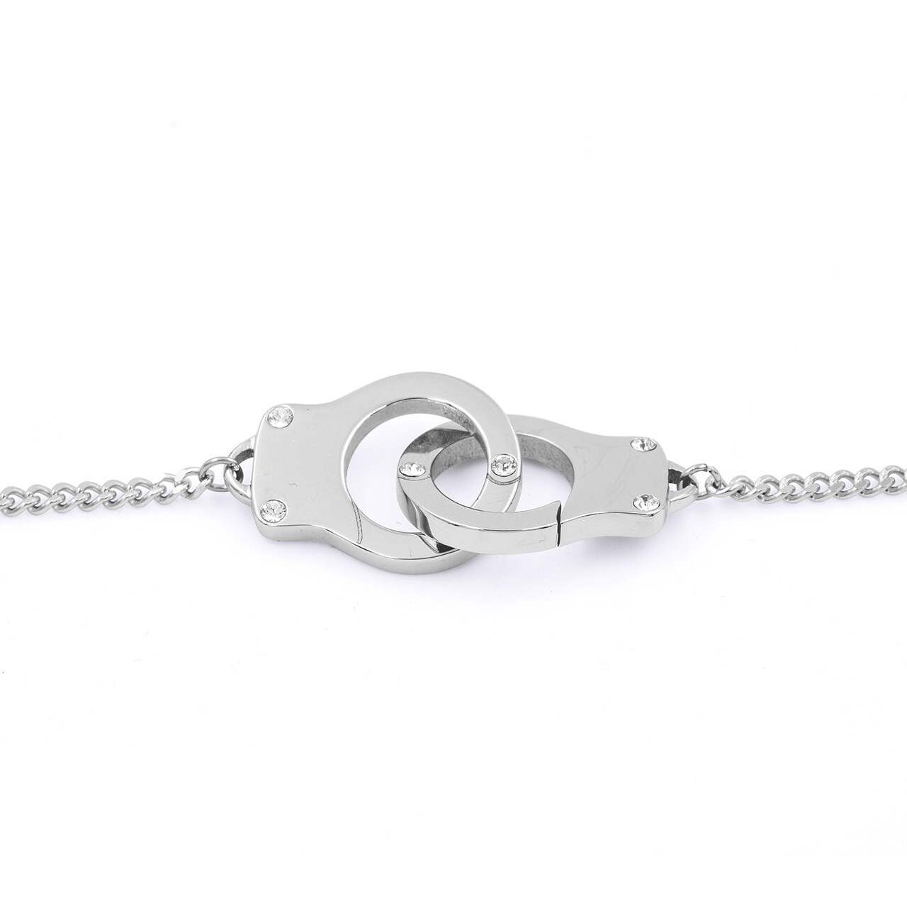 Handcuffs pendant Necklace interlock stainless steel clear crystal By Controse