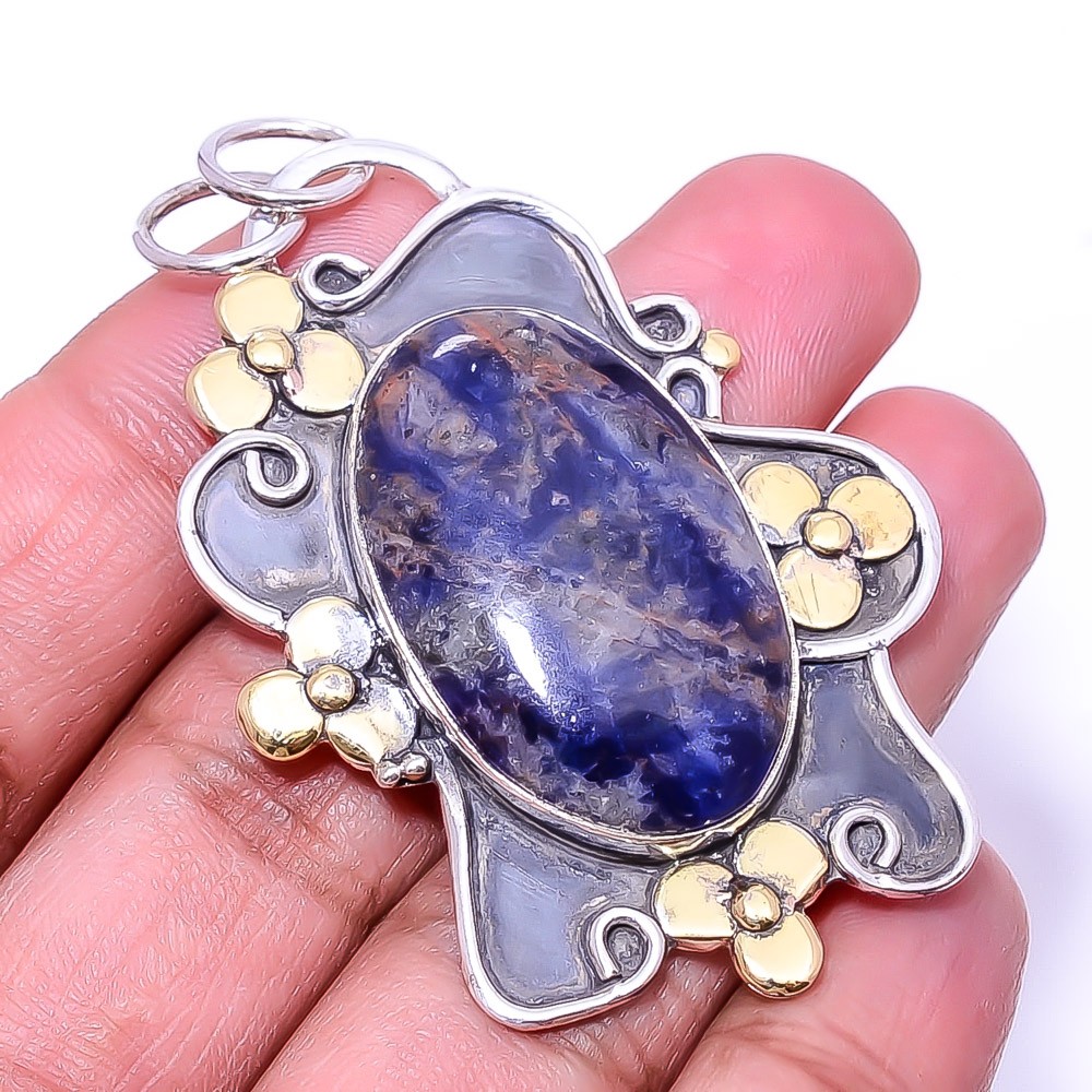 Orange Sodalite – Minas Gerais Oxidised Two Tone 925 Silver Pendant 2.34″ P34