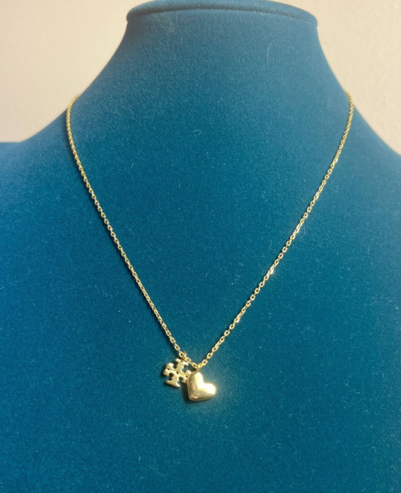Tory Burch Good Luck Chain Heart and Logo Necklace