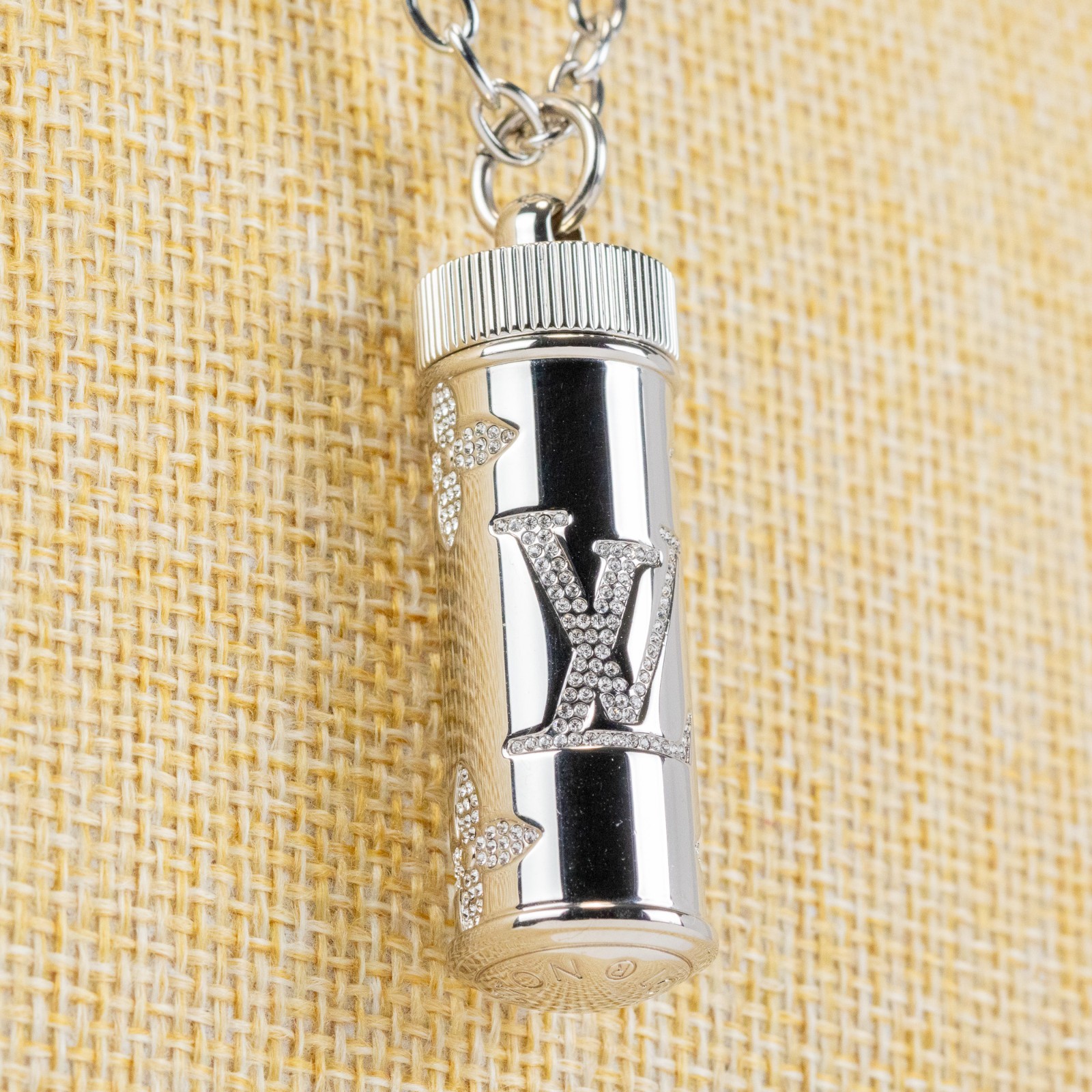 Louis Vuitton Monogram Strass Pill Case Pendant M68248 Silver Plate LV Auth Men