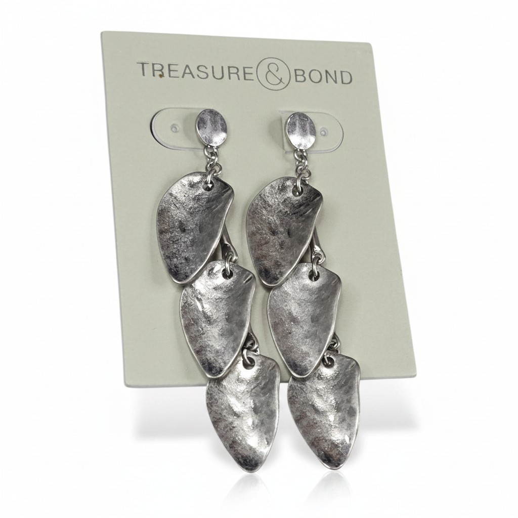 Treasure & Bond Hammered Silver Plated Leaf Dangle Earrings NWT MSRP $29