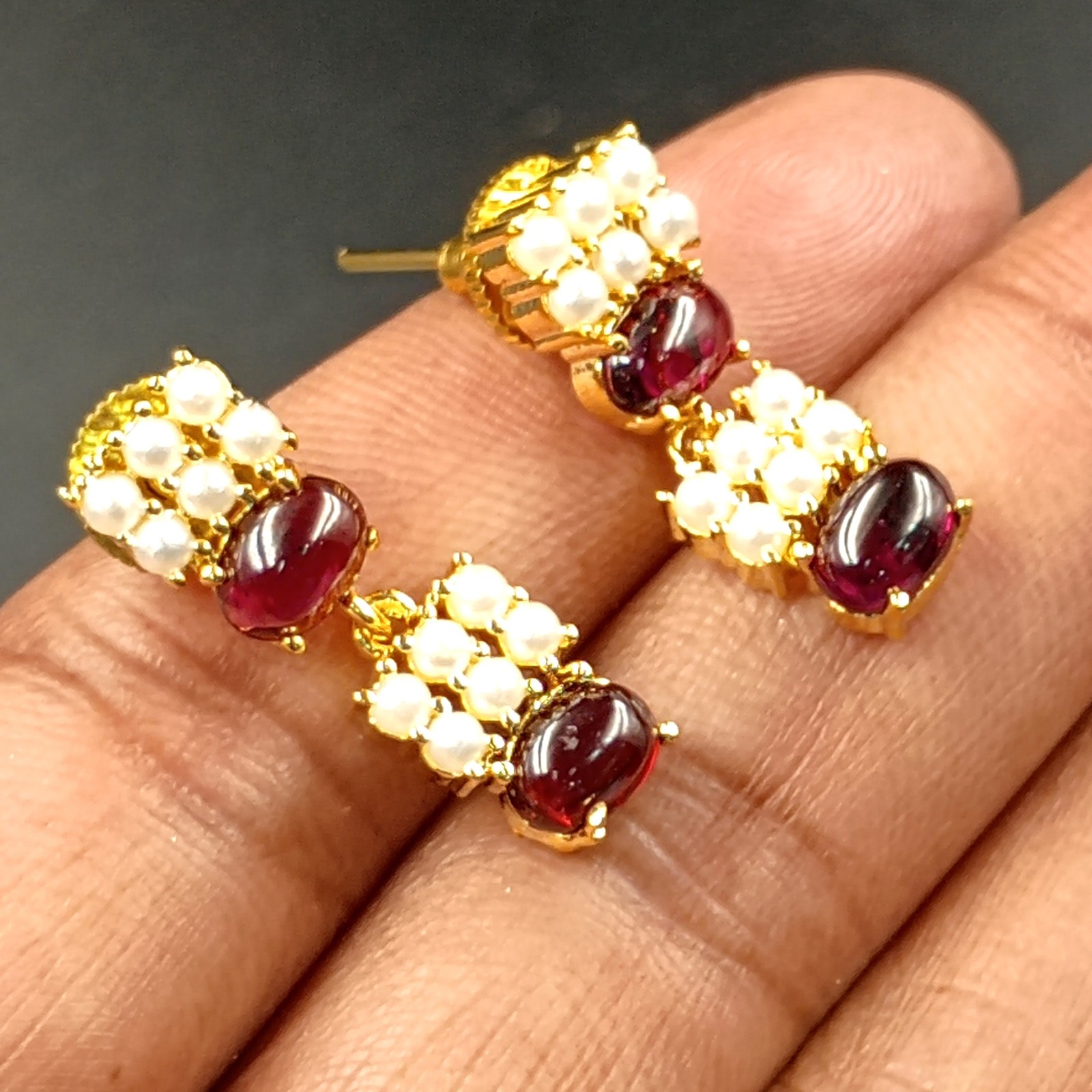 Garnet and Pearl Necklace Set 22k Gold Plated Traditional Ethnic Jewelry