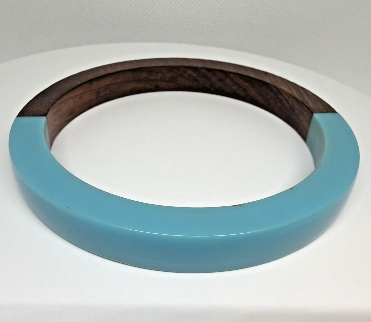 Mod Retro Wood & Resin Bangle Bracelets Stackable Mid-Century Style Set of 4
