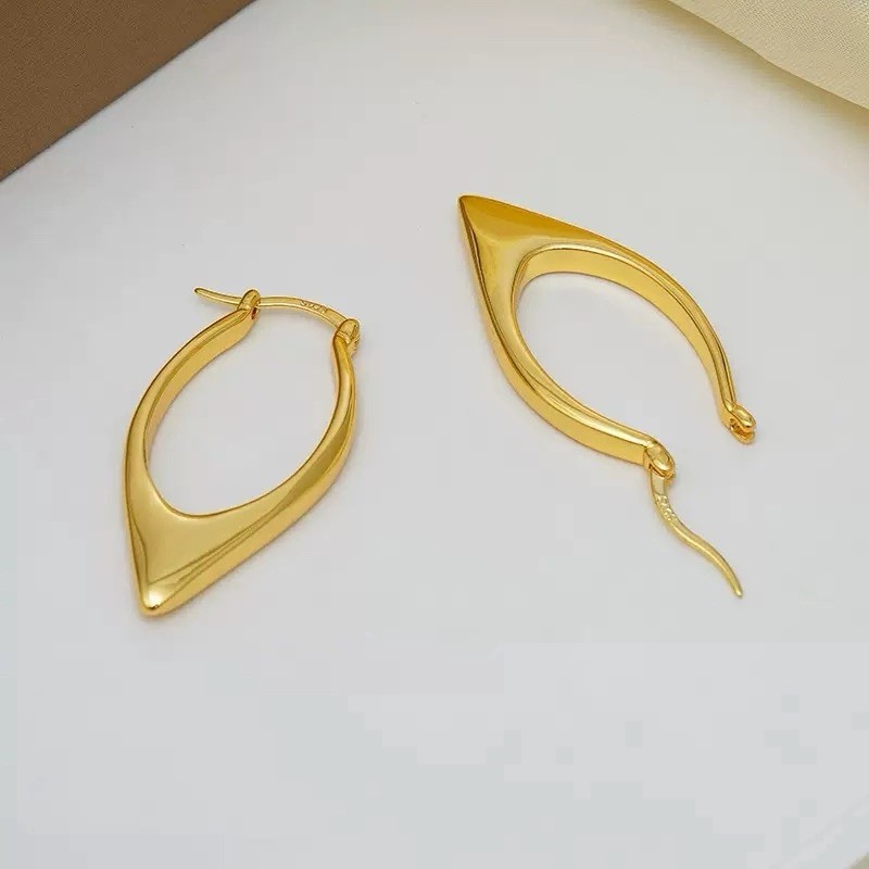18K Gold Plated Marquise Hoop Earrings Minimalist Geometric Dangle Earrings A43