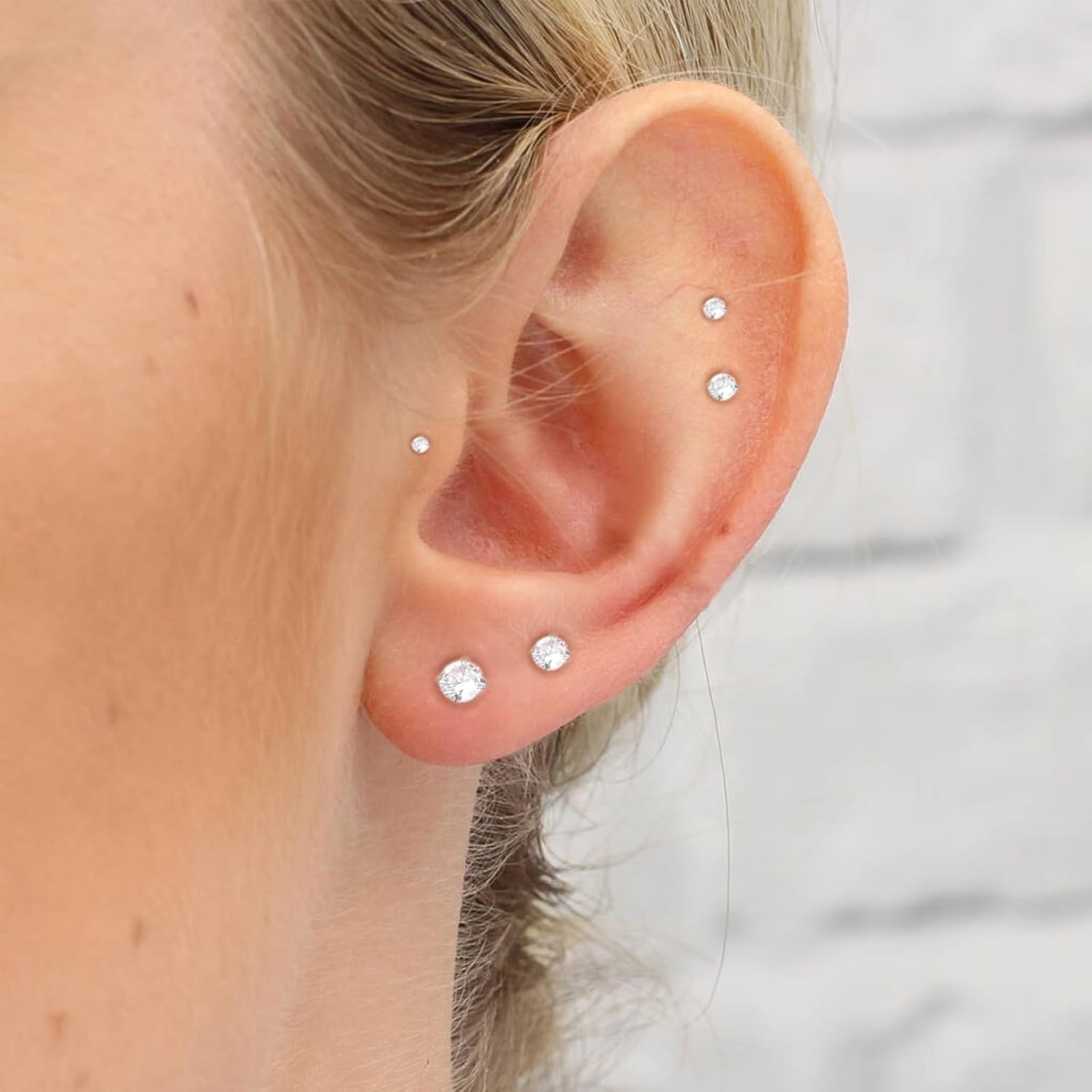 18G 16G Flat Back Stud Earrings 14K Gold Plated Internally Threaded CZ Stud P…