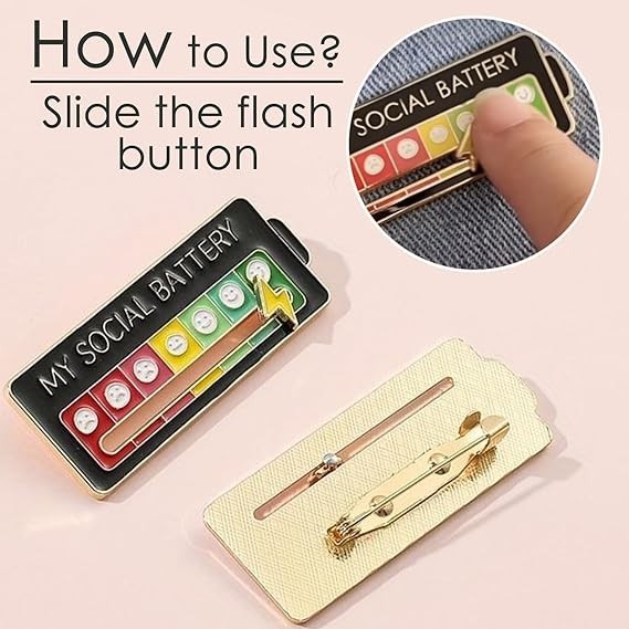 Slidable Social Battery Mood Attitude Tracker Brooch Pin Funny Enamel Badge Gift