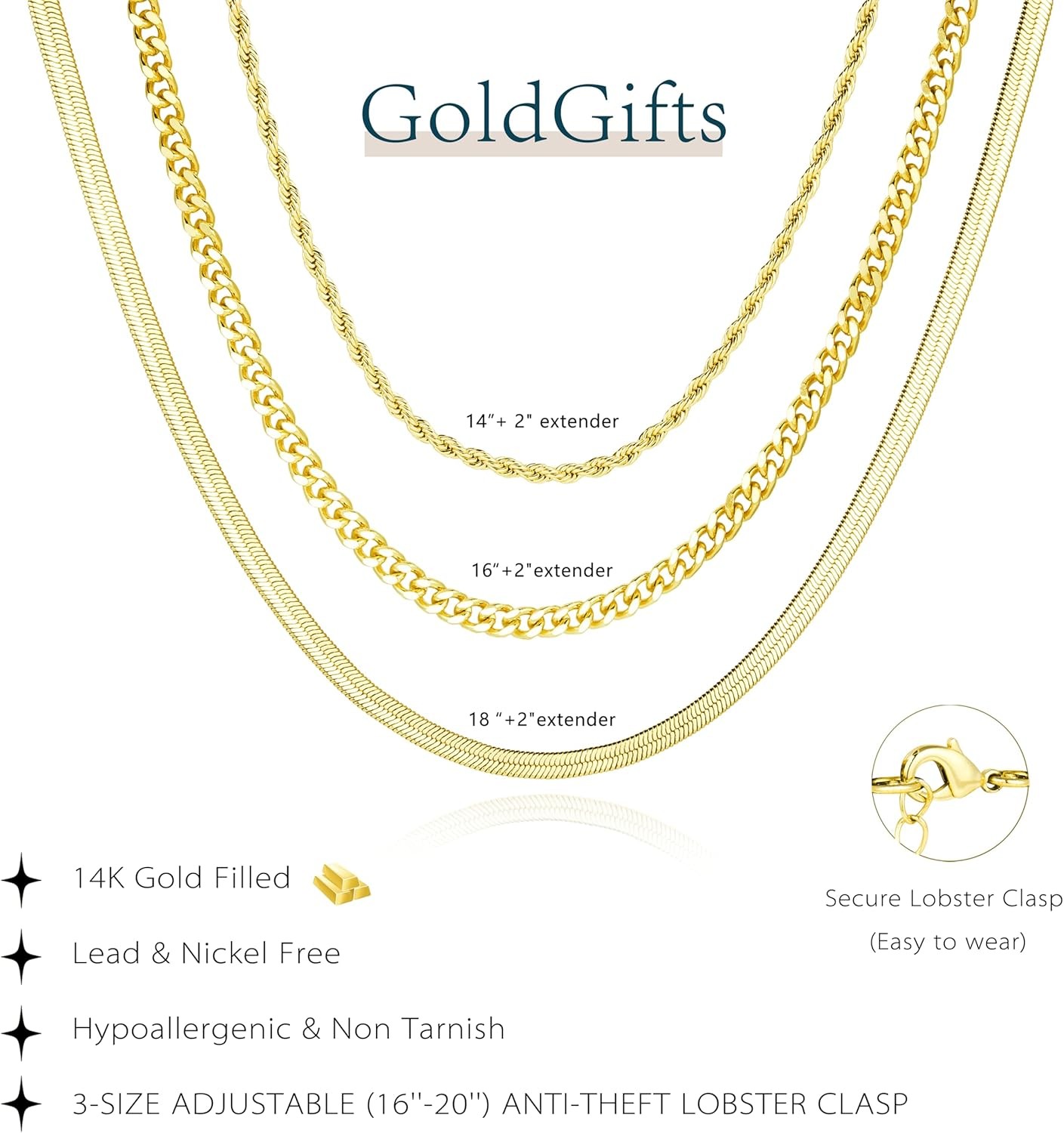 Gold Necklaces Stack for Women Non Tarnish, Dainty 14k Gold Plated Layered Gold