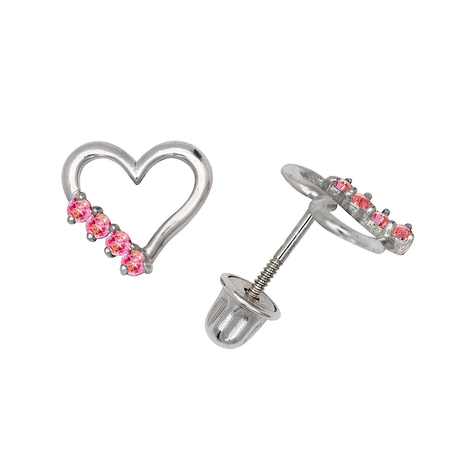 14K Yellow & White Gold Elegant Heart Shaped CZ Stud Earrings for Women