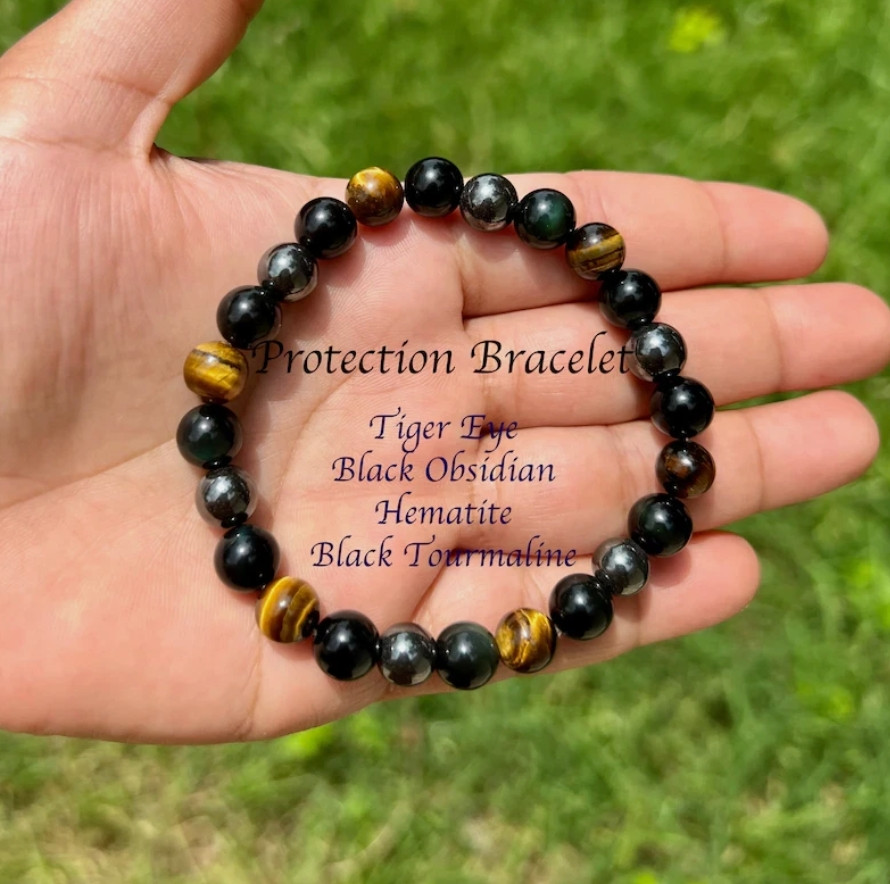 High-Quality Protection Stretch Bracelet Tiger Eye Black Obsidian Hematite Women