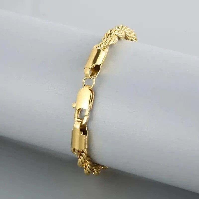 18K Gold Plated 925 Sterling Silver 4mm Chain Bracelet Unisex 8in 20cm Gift USA