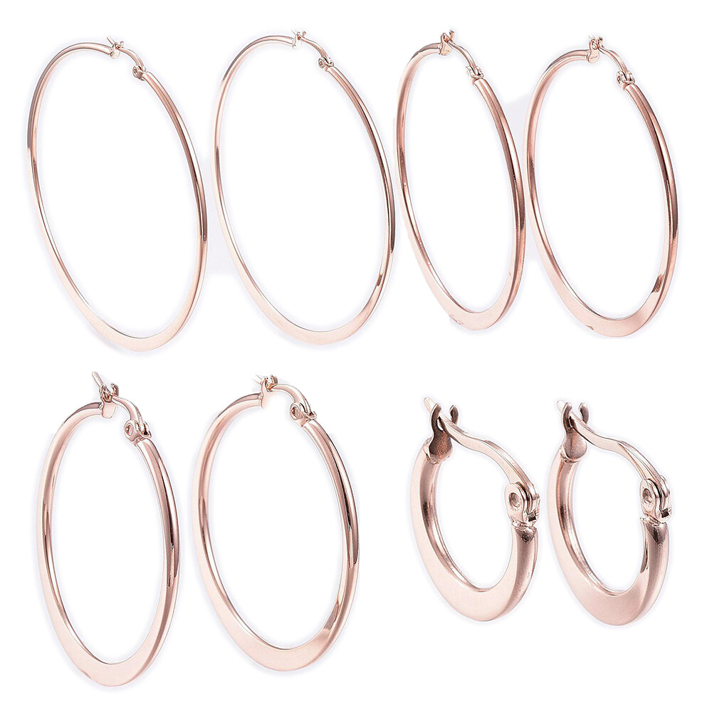Stainless Steel Hoop Earrings Rose Gold Silver 0.6″ To 2.8″ Pin 0.7x1mm  P561