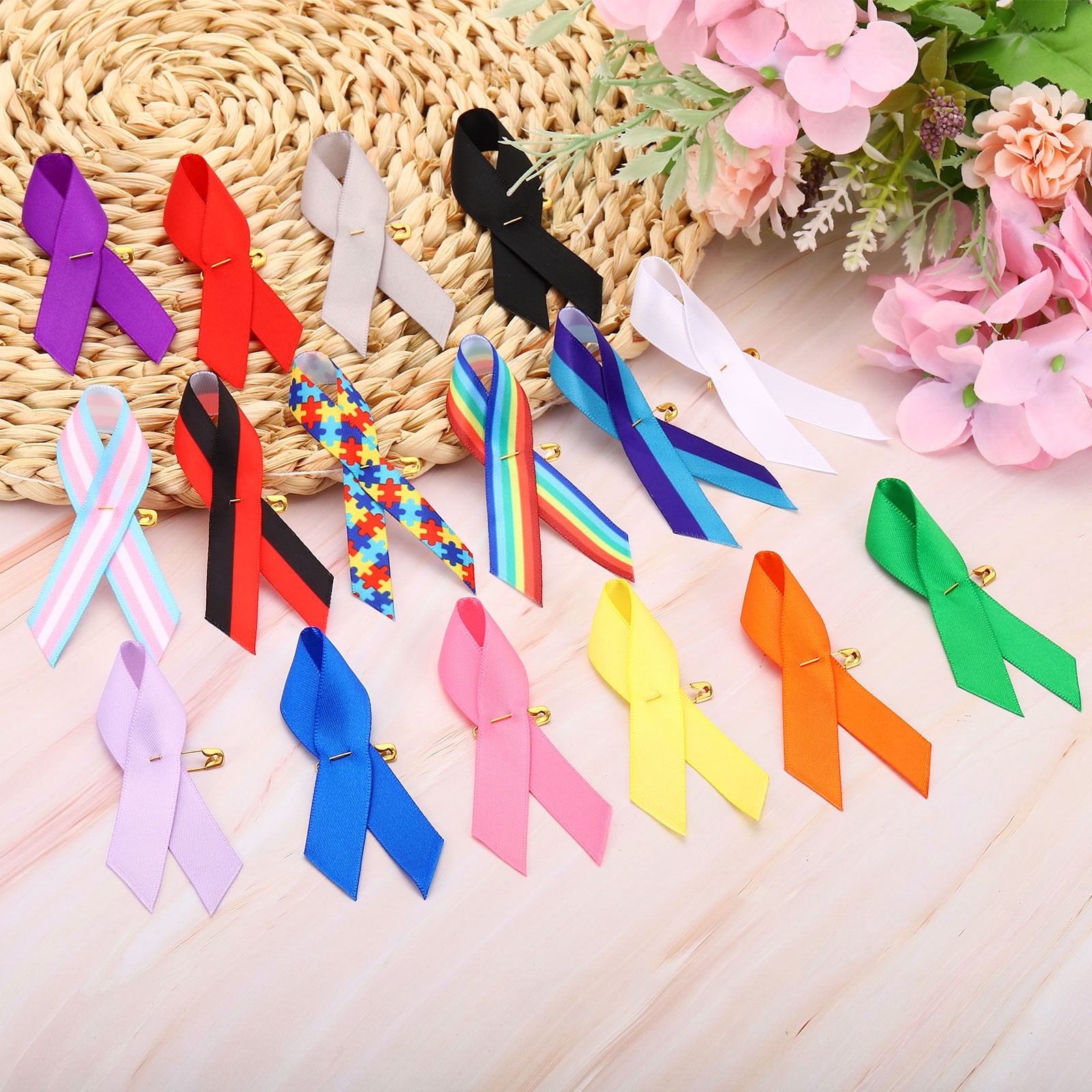 50 Pieces Green Polyester Ribbon Satin with Safety Pins