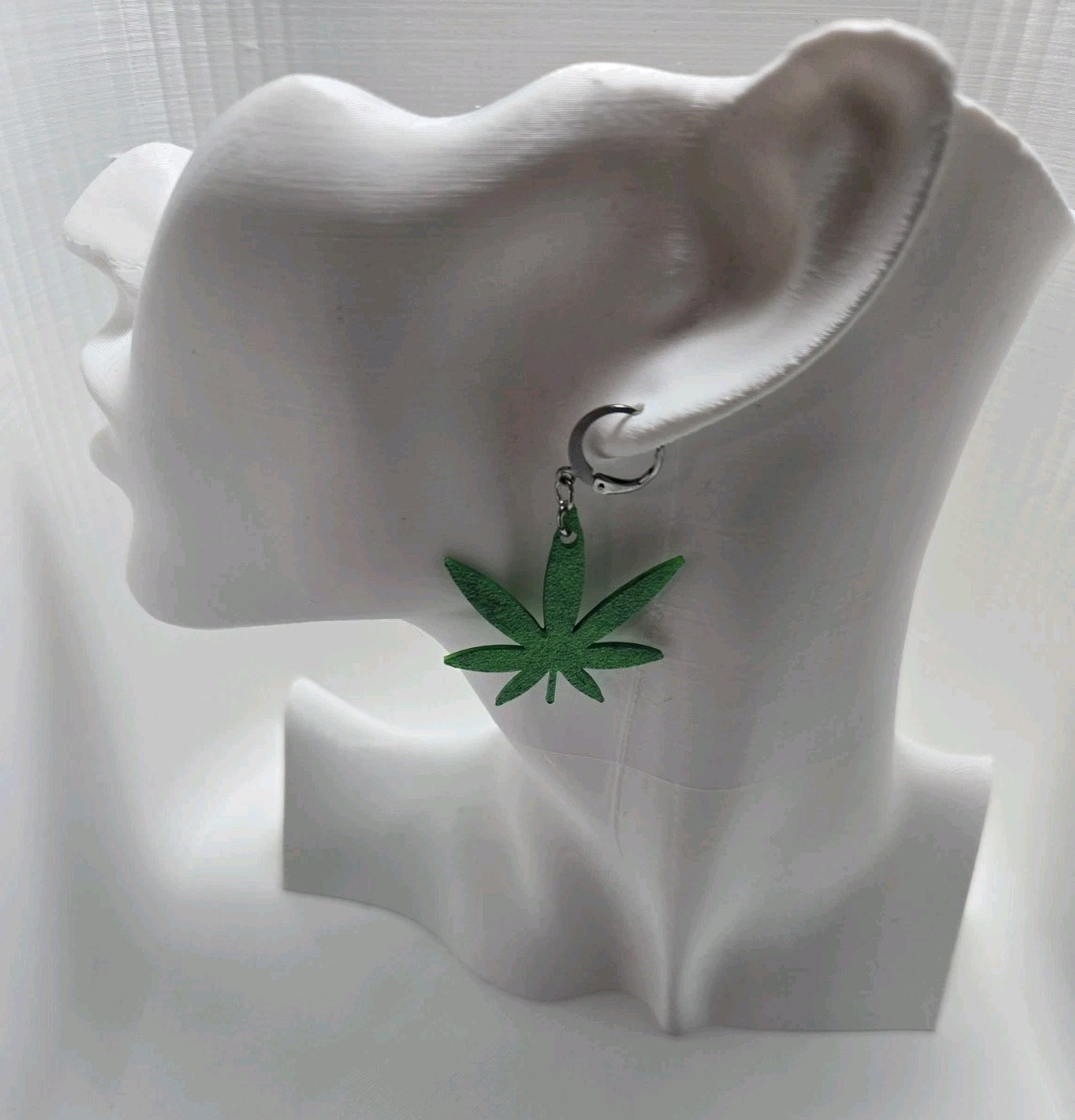 Weed Earrings 3D Printed Green Marijuana Stainless Steel Lever Back MJ